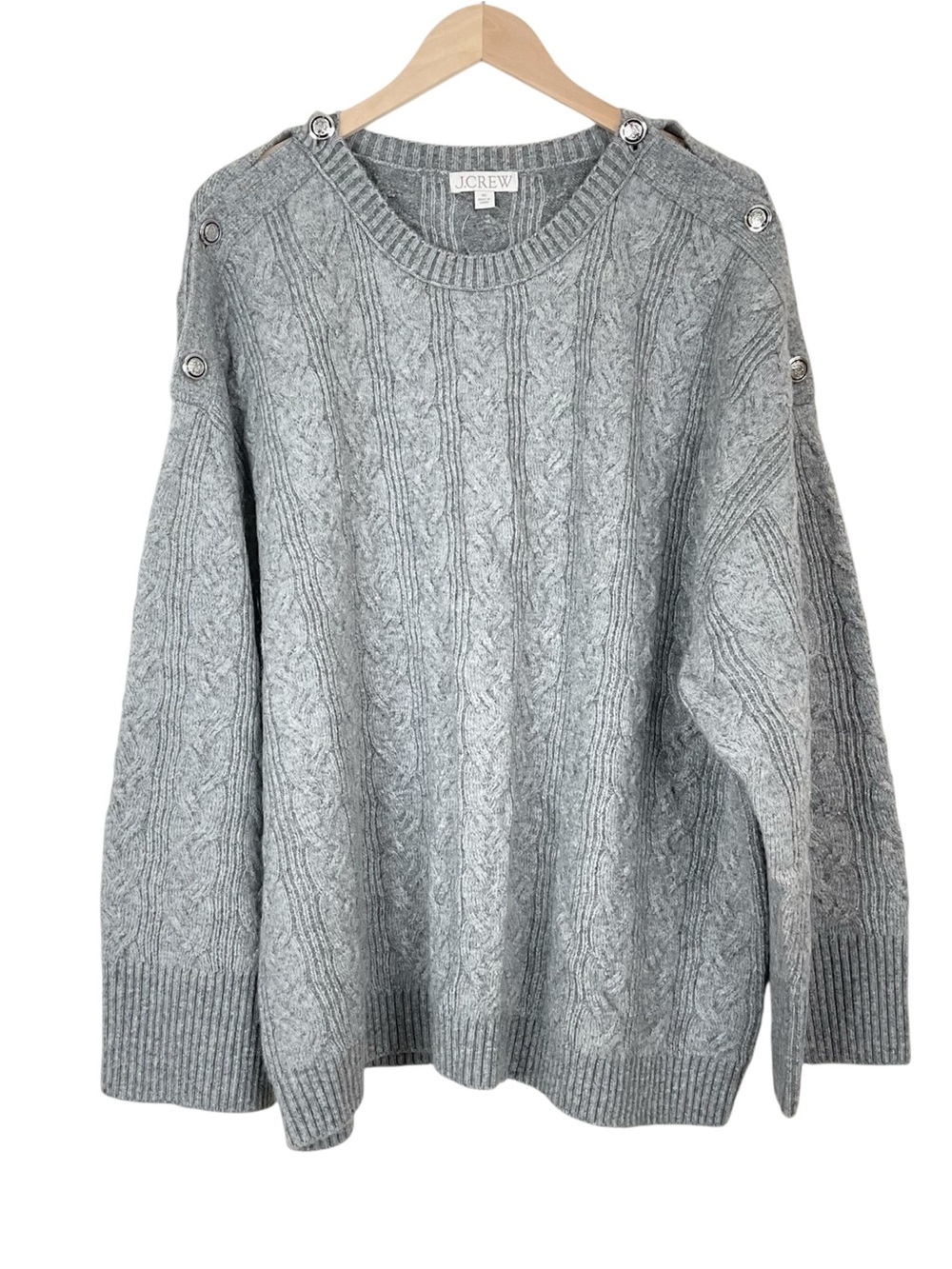 J. Crew Cable Knit Sweater With Buttons In Super Soft Yarn Gray 3X